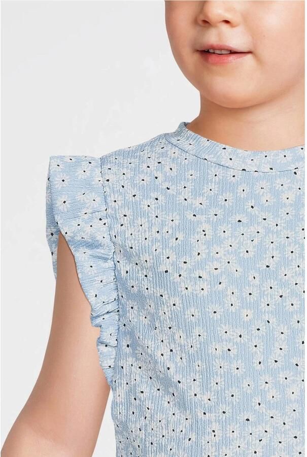 Anytime crinkle top met ruffles blomenprint lichtblauw - Foto 2