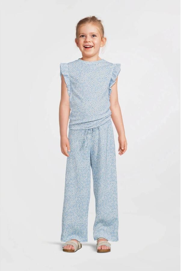Anytime crinkle top met ruffles blomenprint lichtblauw - Foto 4