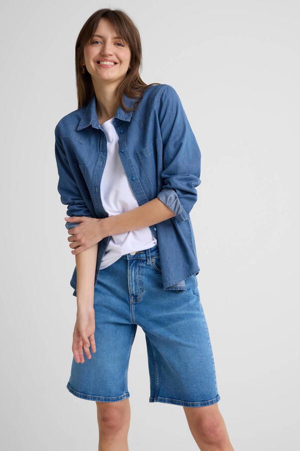 Anytime denim blouse met lange mouwen blauw