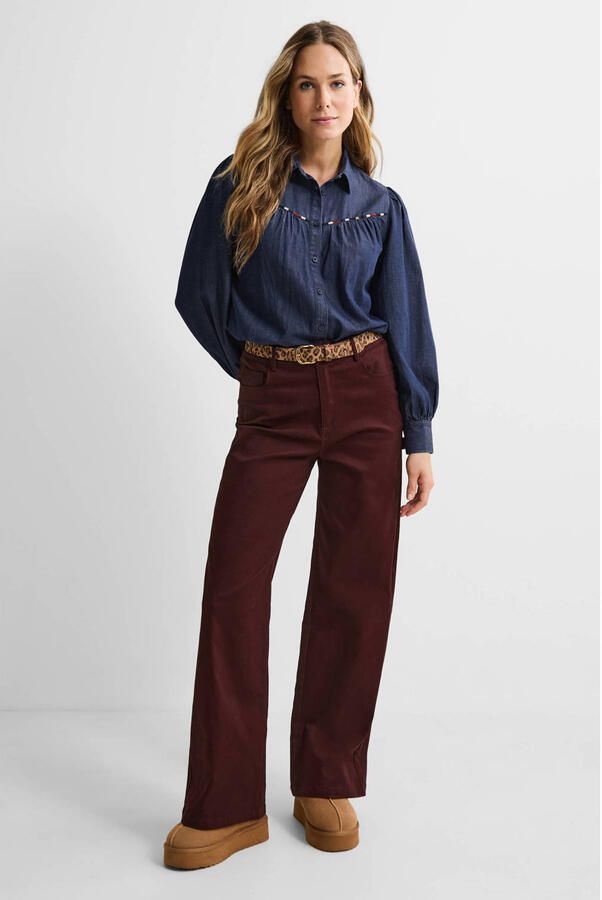 Anytime denim blouse met naaddetail blauw