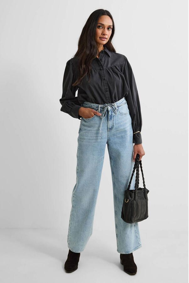 Anytime denim blouse met naaddetail zwart