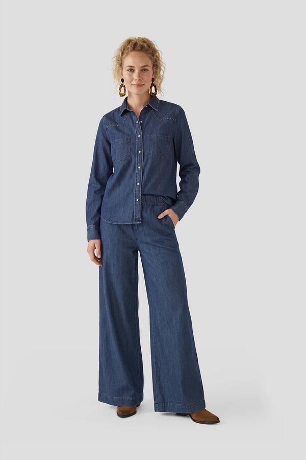 Anytime denim blouse met studs donkerblauw - Foto 2