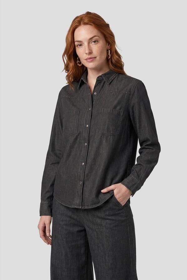 Anytime denim blouse met studs grijs