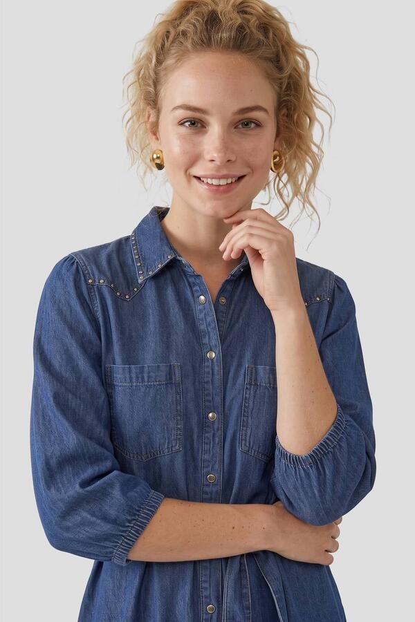 Anytime denim overhemdjurk donkerblauw