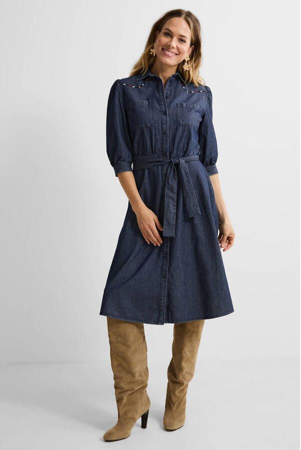 Anytime denim overhemdjurk met naaddetail blauw