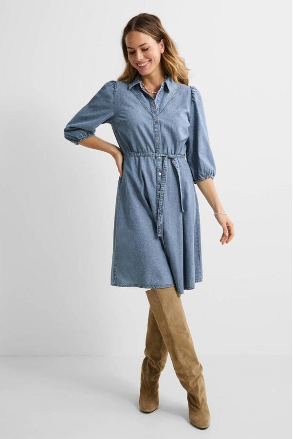 Anytime denim overhemdjurk met strass steentjes blauw - Foto 3