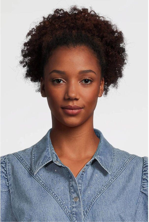 Anytime denim overhemdjurk met strass steentjes blauw - Foto 2