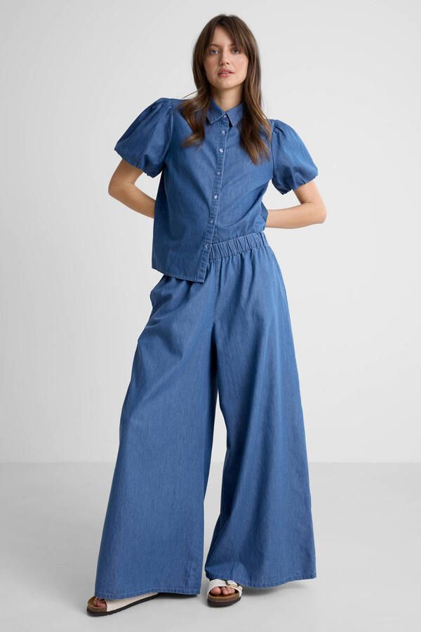 Anytime denim wide leg broek blauw