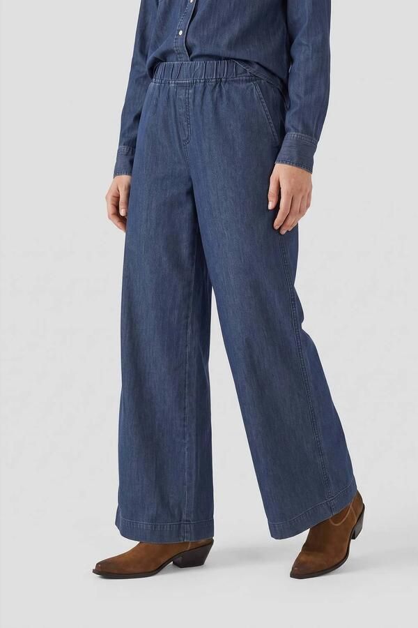Anytime denim wide leg broek donkerblauw