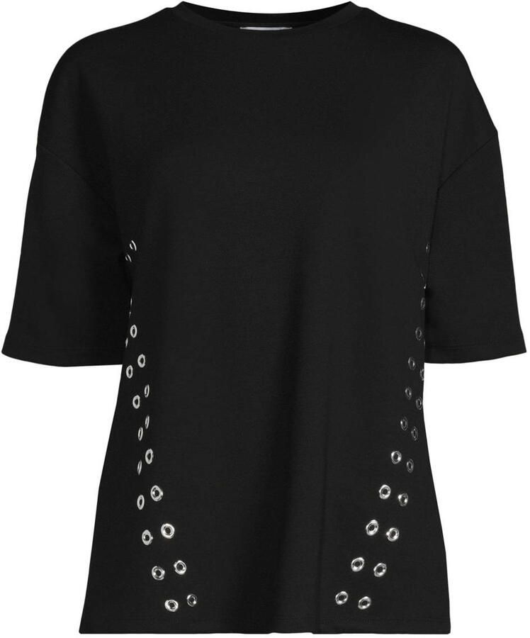 Anytime eyelet T-shirt zwart