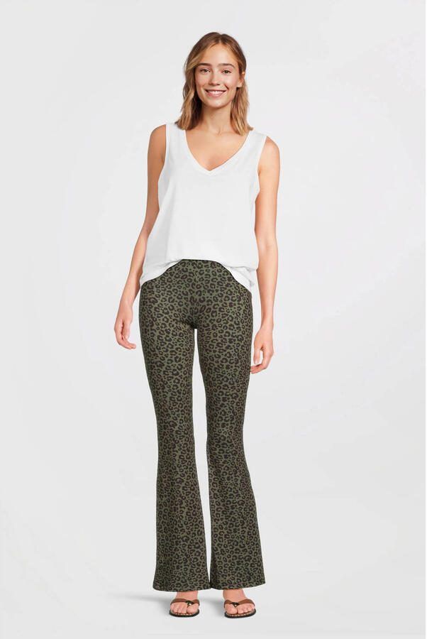 Anytime flared broek met panterprint khaki - Foto 3