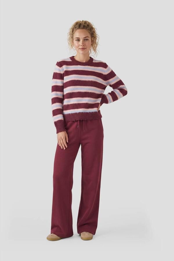 Anytime gebreide fluffy trui bordeaux roze lichtblauw
