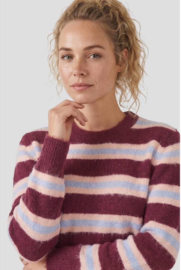 Anytime gebreide fluffy trui bordeaux roze lichtblauw - Foto 2
