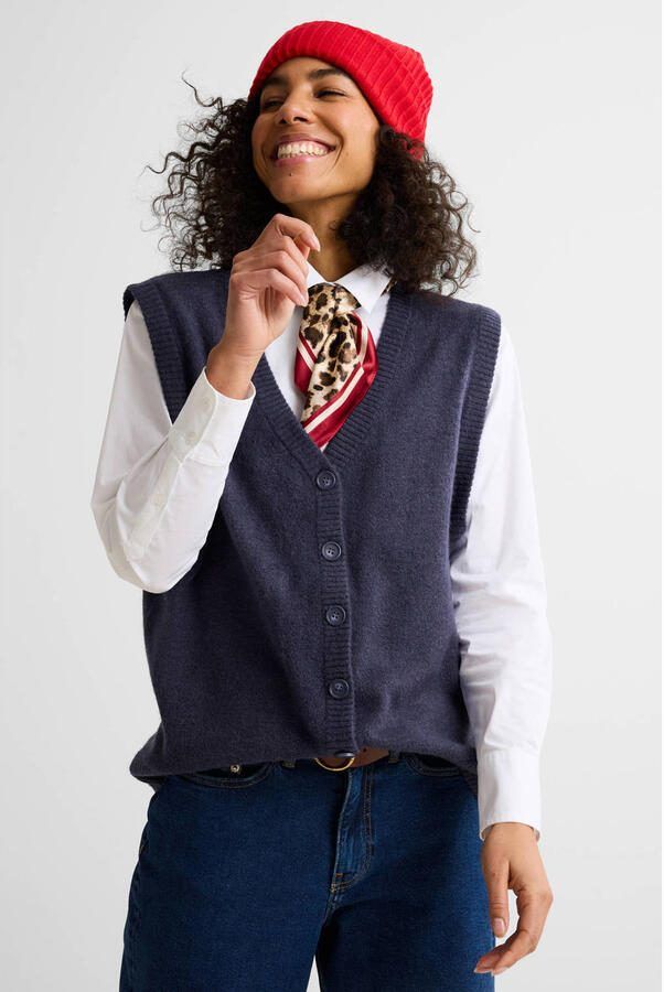 Anytime gebreide gilet donkerblauw - Foto 2