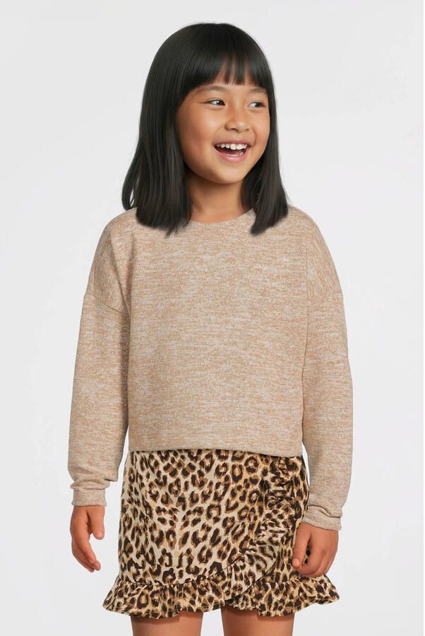 Anytime gebreide glitter trui beige met gouden lurex