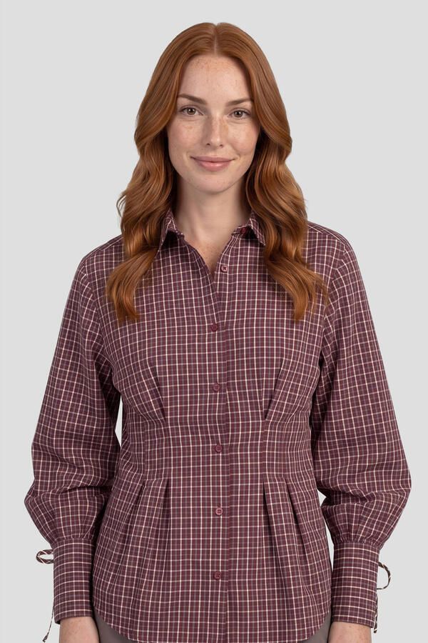 Anytime geruite blouse met plooien bordeaux