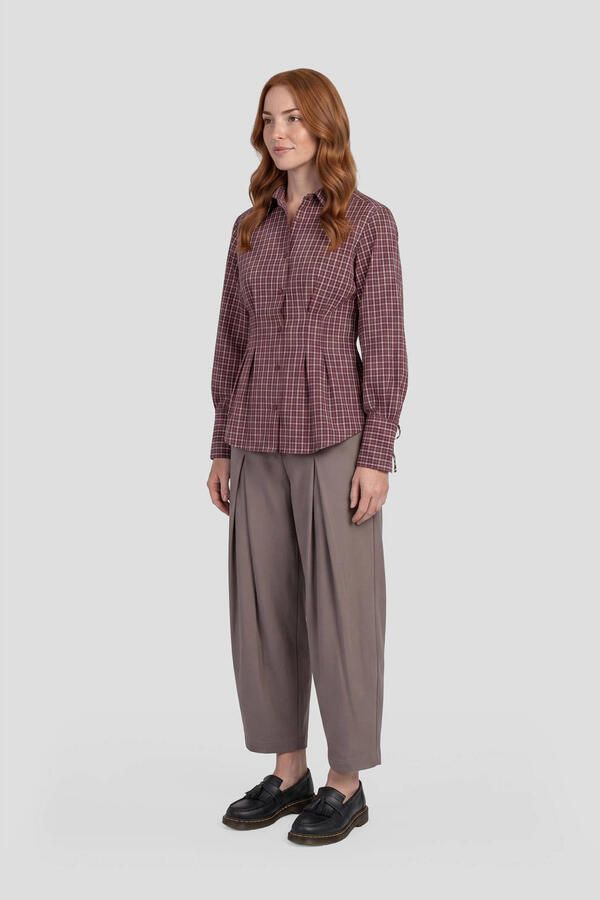Anytime geruite blouse met plooien bordeaux - Foto 2