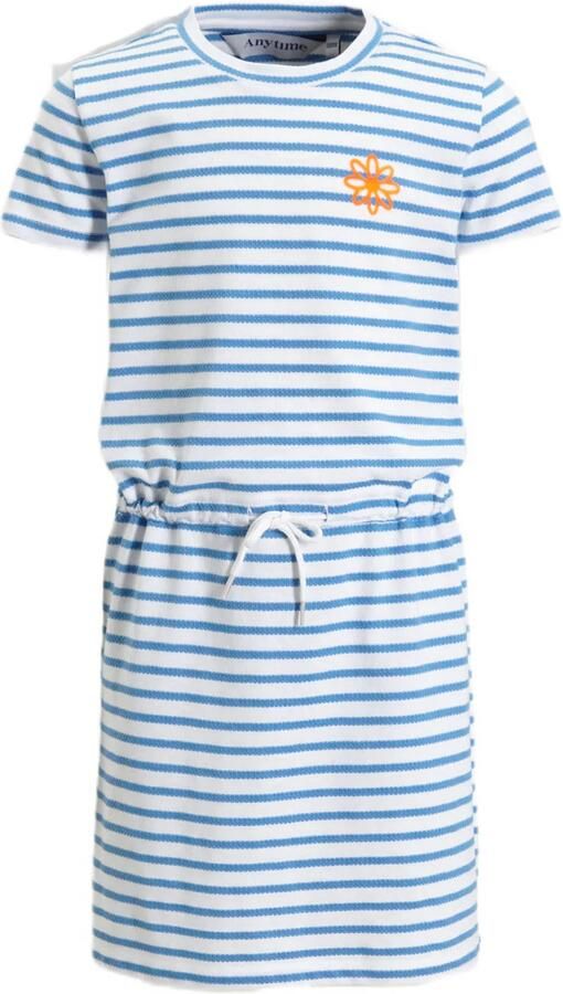 Anytime gestreepte jurk wit blauw Meisjes Katoen Ronde hals Streep 122 128