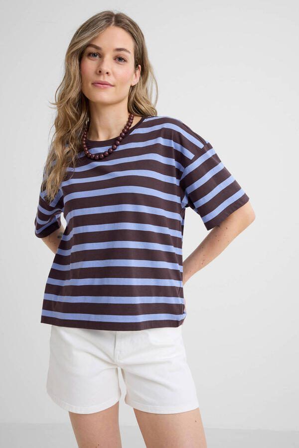Anytime gestreepte T-shirt blauw bruin