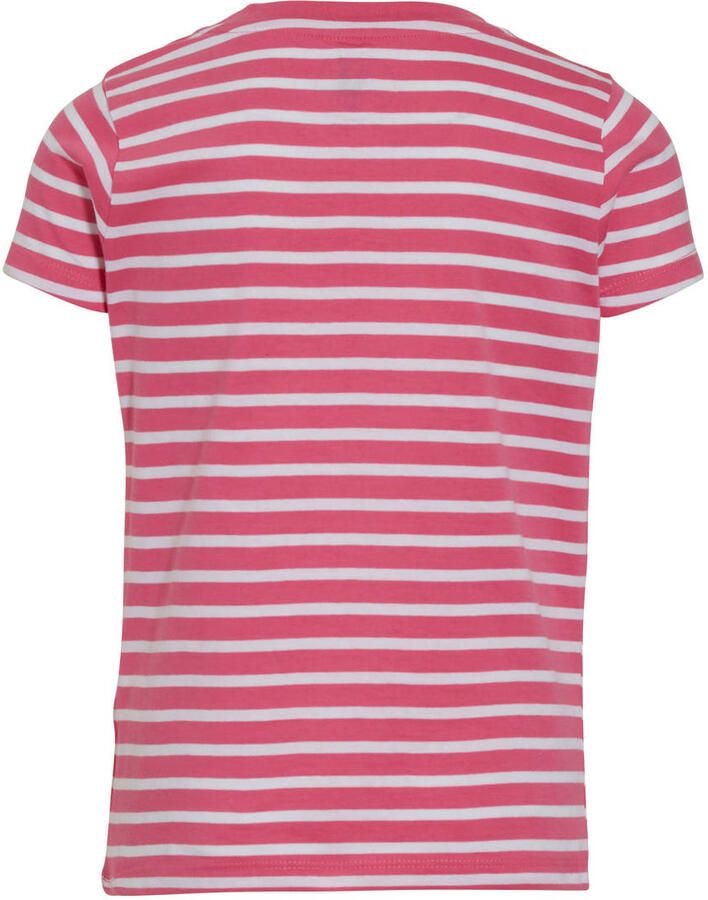 Anytime gestreepte T-shirt koraalroze Meisjes Katoen Ronde hals Streep 146 152