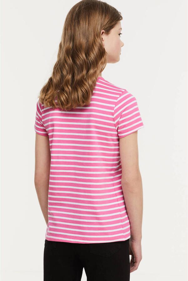 Anytime gestreepte T-shirt koraalroze Meisjes Katoen Ronde hals Streep 110 116 - Foto 2