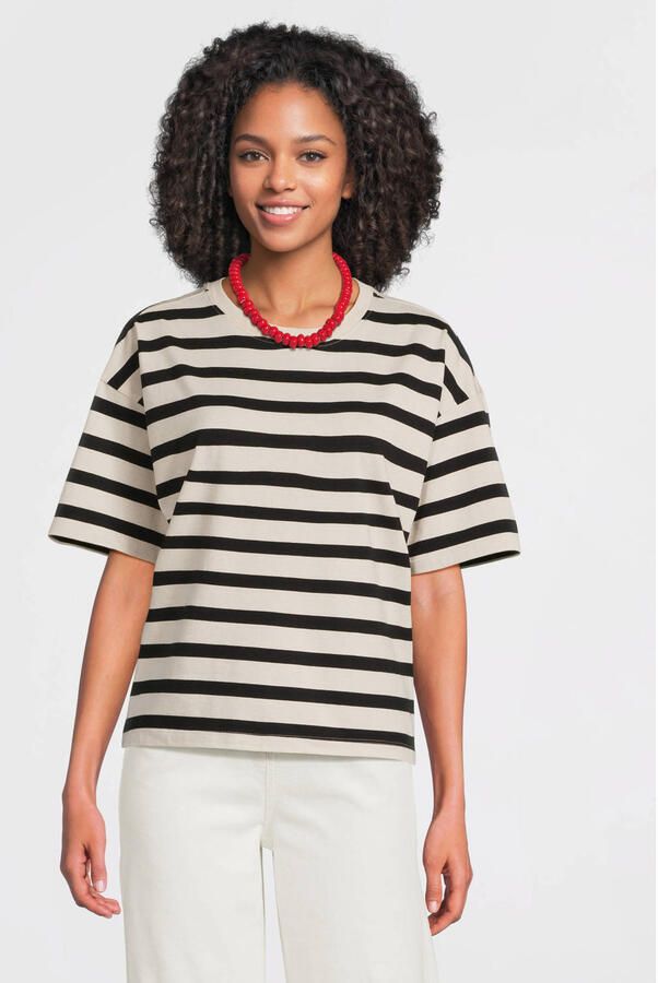 Anytime gestreepte T-shirt zwart off-white
