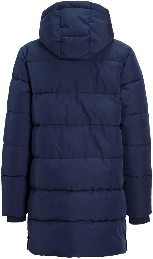 Anytime gewatteerde midi jas met capuchon donkerblauw