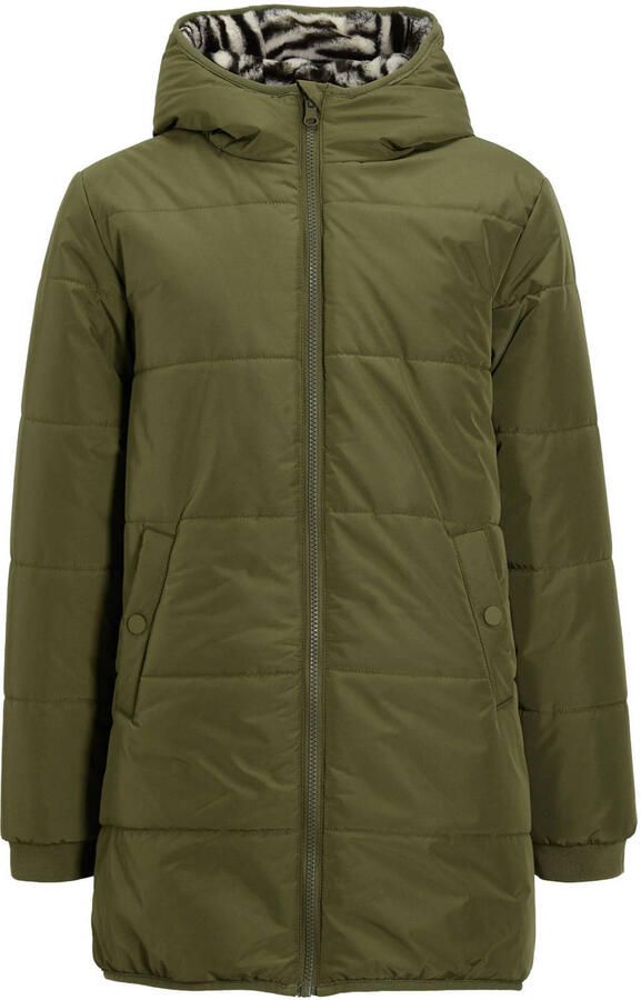 Anytime gewatteerde reversible jas zebra khaki