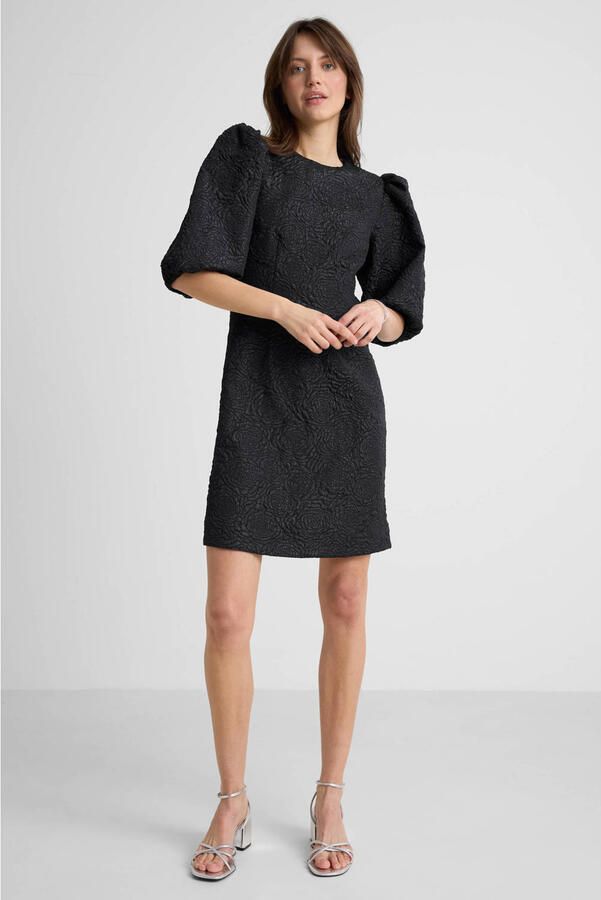 Anytime jacquard mini jurk donkerblauw