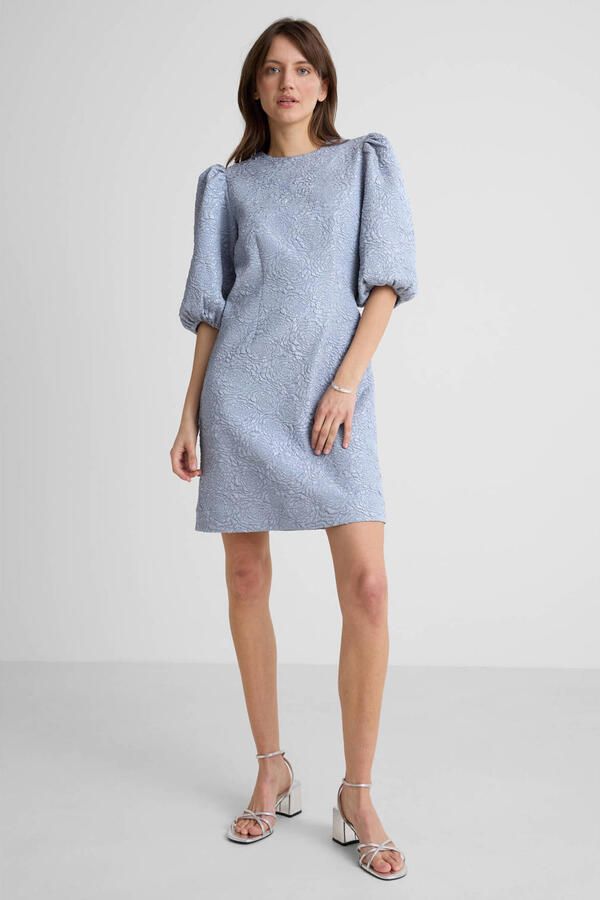 Anytime jacquard mini jurk lichtblauw