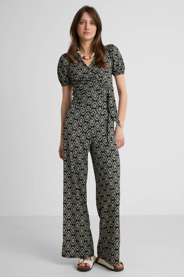 Anytime jersey crinkle wide leg broek met all-over print