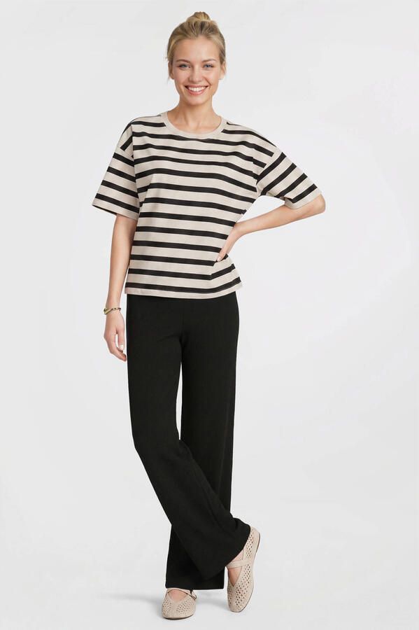 Anytime jersey crinkle wide leg broek zwart
