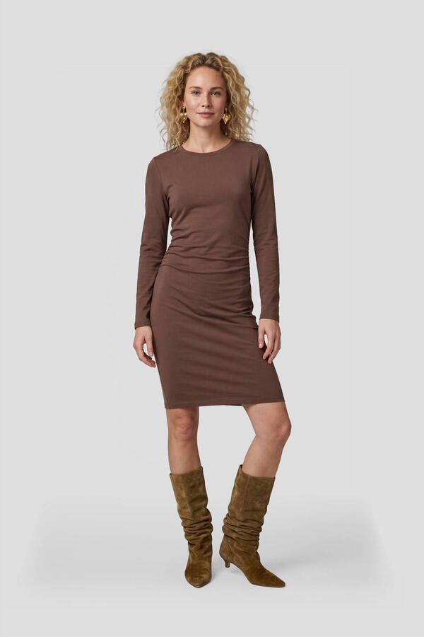 Anytime jersey midi jurk met gedrapeerd detail bruin
