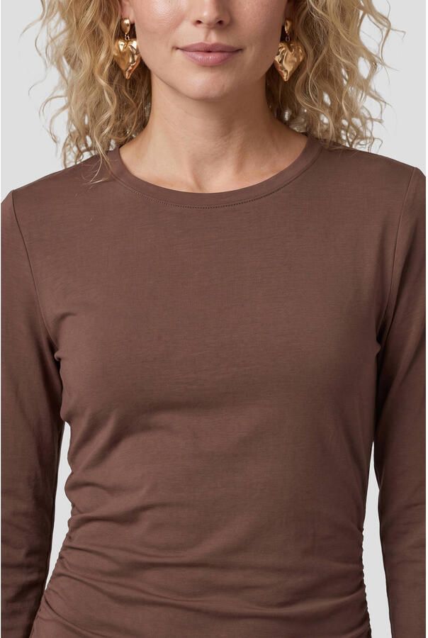 Anytime jersey midi jurk met gedrapeerd detail bruin - Foto 2