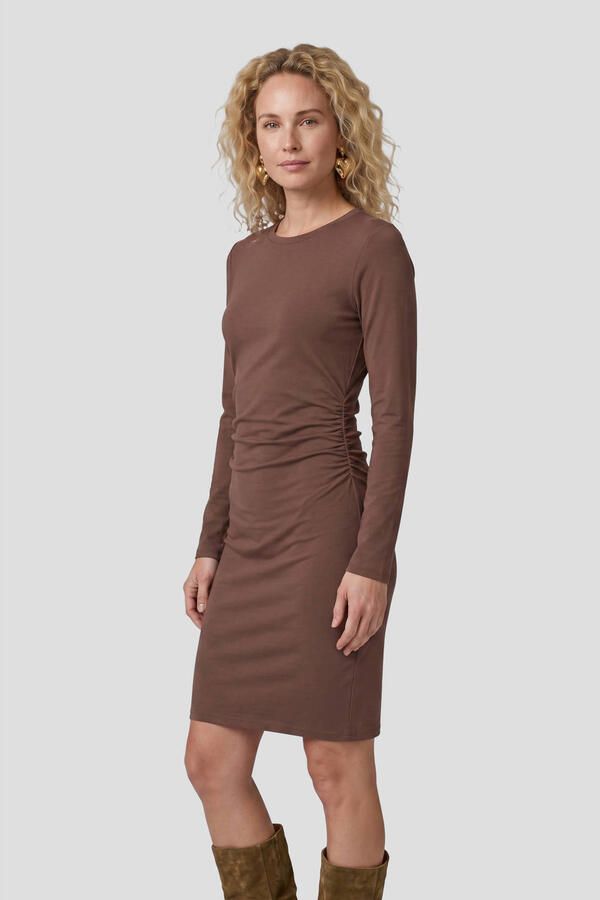 Anytime jersey midi jurk met gedrapeerd detail bruin - Foto 3