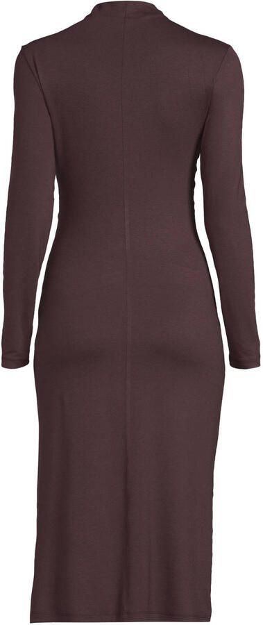 Anytime jersey midi jurk met gedrapeerd detail donkerbruin - Foto 2