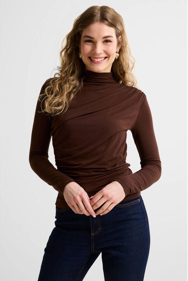Anytime jersey top met gedrapeerd detail donkerbruin