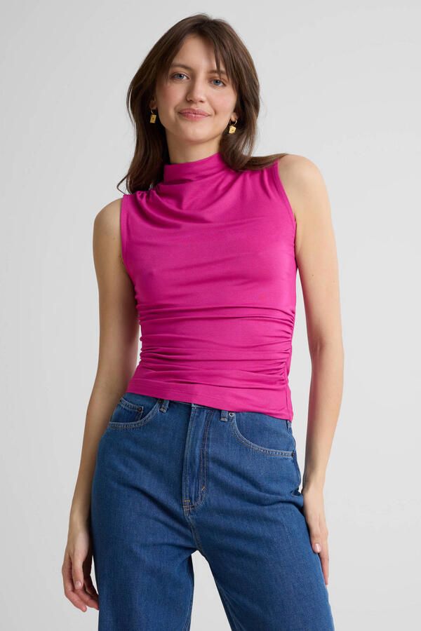 Anytime jersey top met gedrapeerd detail fuchsia