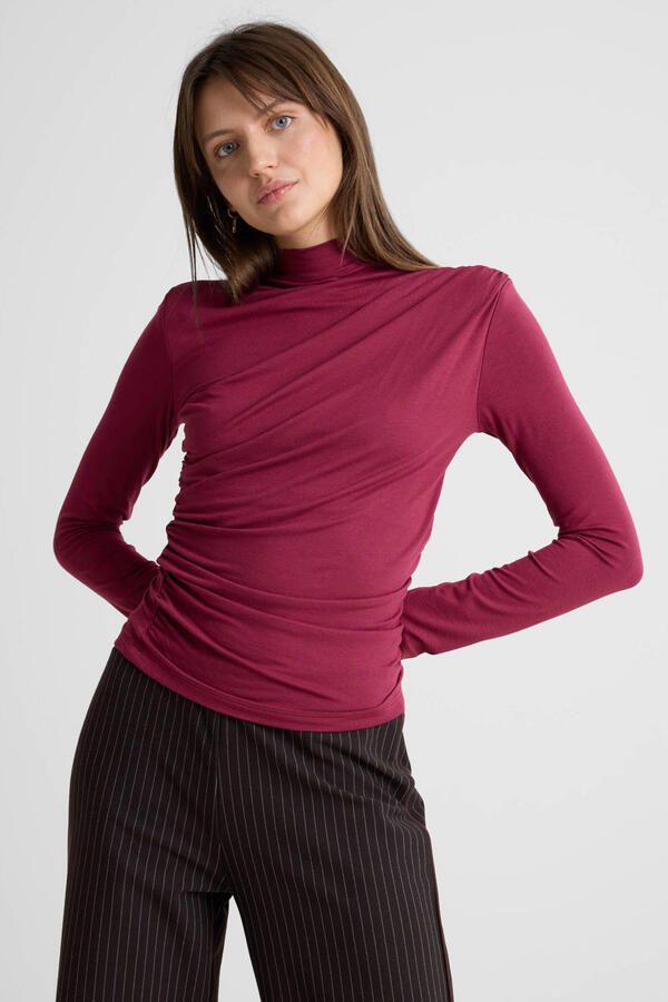 Anytime jersey top met gedrapeerd detail wijnrood