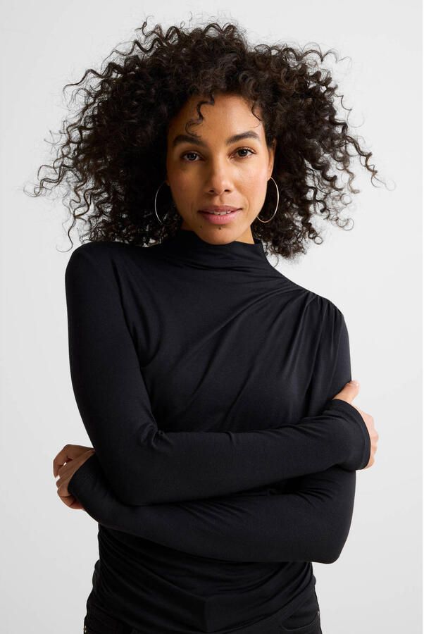 Anytime jersey top met gedrapeerd detail zwart