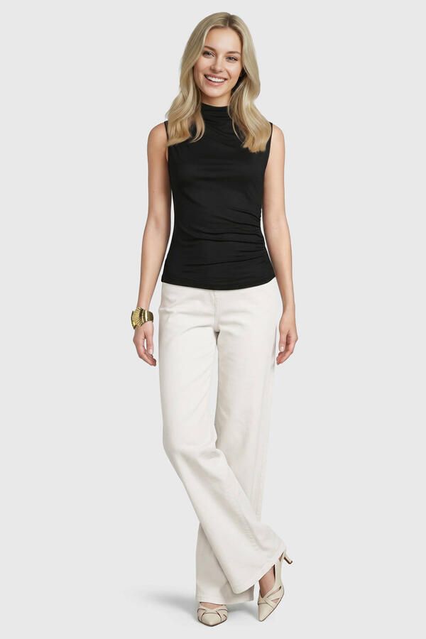 Anytime jersey top met gedrapeerd detail zwart