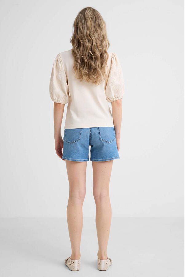 Anytime Jersey top met pofmouwen beige - Foto 3