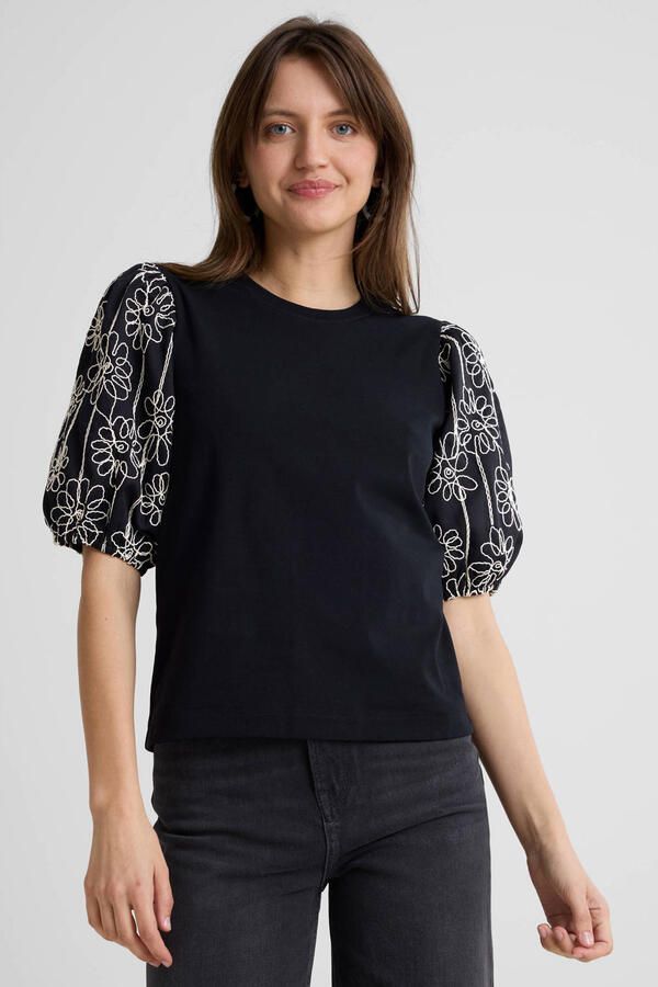 Anytime jersey top met pofmouwen zwart