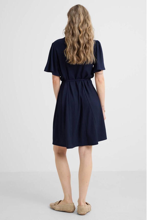 Anytime jurk met textuur en ceintuur donkerblauw - Foto 2