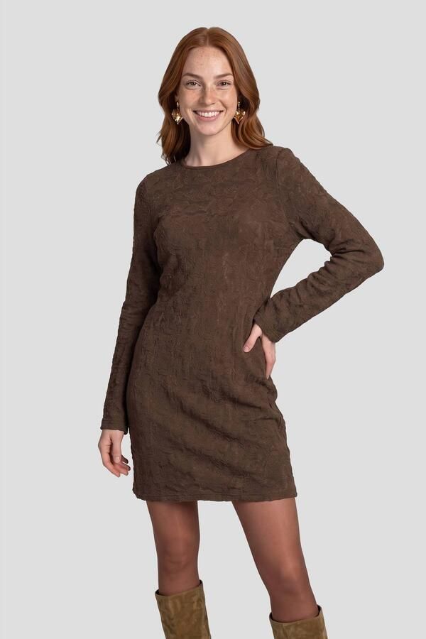 Anytime kanten midi jurk bruin