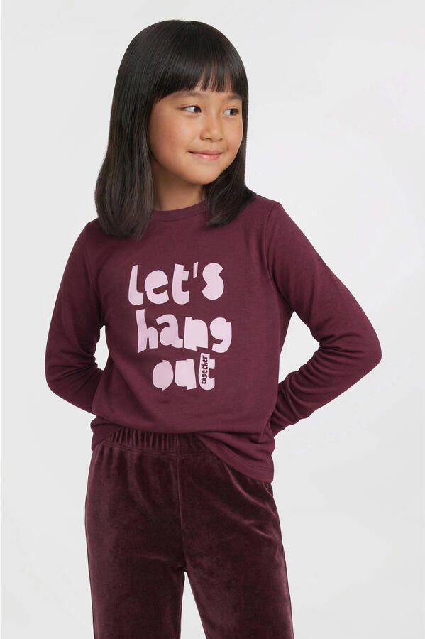 Anytime longsleeve met printopdruk bordeauxrood