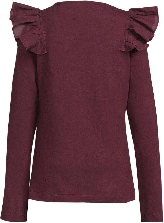 Anytime longsleeve met ruches bordeauxrood Meisjes Katoen Ronde hals Effen - Foto 2