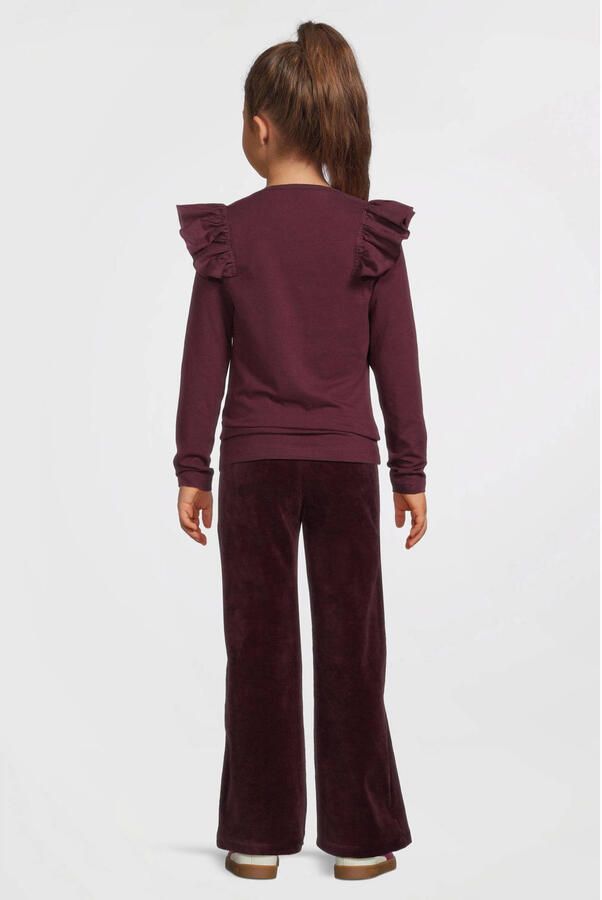 Anytime longsleeve met ruches bordeauxrood Meisjes Katoen Ronde hals Effen - Foto 4