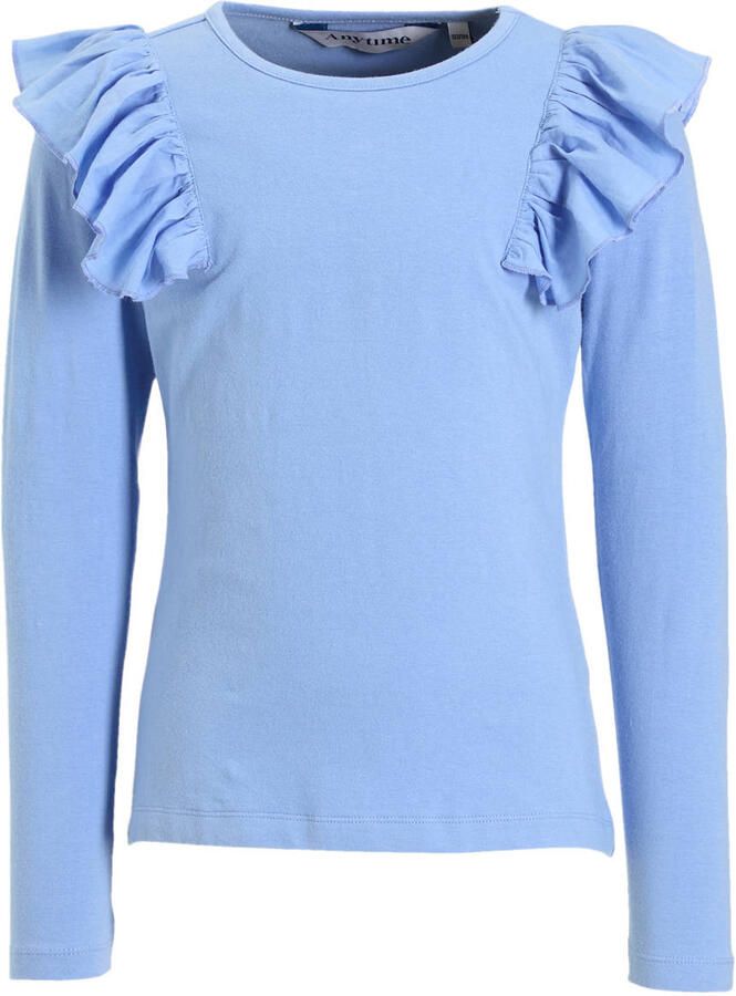 Anytime longsleeve met ruffle blauw Meisjes Katoen Ronde hals Effen 146 152