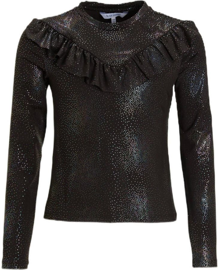 Anytime longsleeve met ruffle zwart